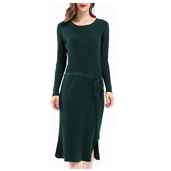 Women Round Neck Knit Stretchable Sweater Dress - Picture 2 of 5